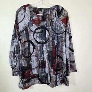 Jess & Jane Women Top Soft Abstract Circle Print Side Button Casual Shirt Large